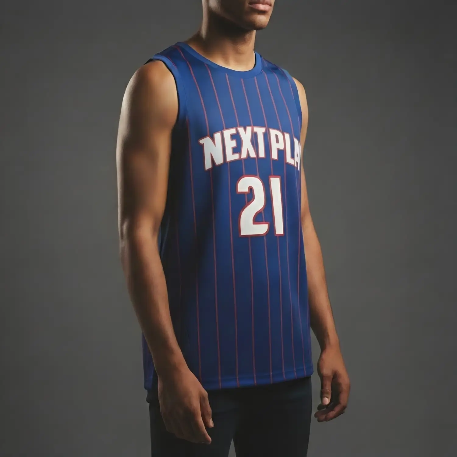 NextPlay Elite custom basketball jersey for adults and youth, made with blue and black sublimated Birdseye Mesh.