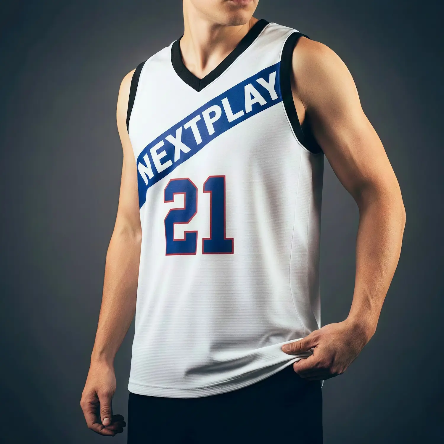 Elite V-neck basketball jersey with 160g performance mesh for competitive teams