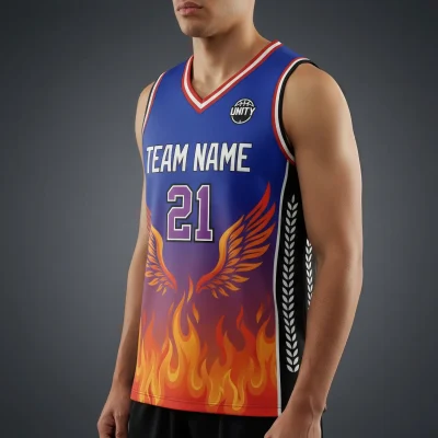 Β V-neck basketball jersey with side panels and pro interlock for ultimate comfort