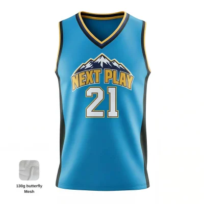 V-neck basketball jersey with side panels and butterfly mesh for maximum airflow