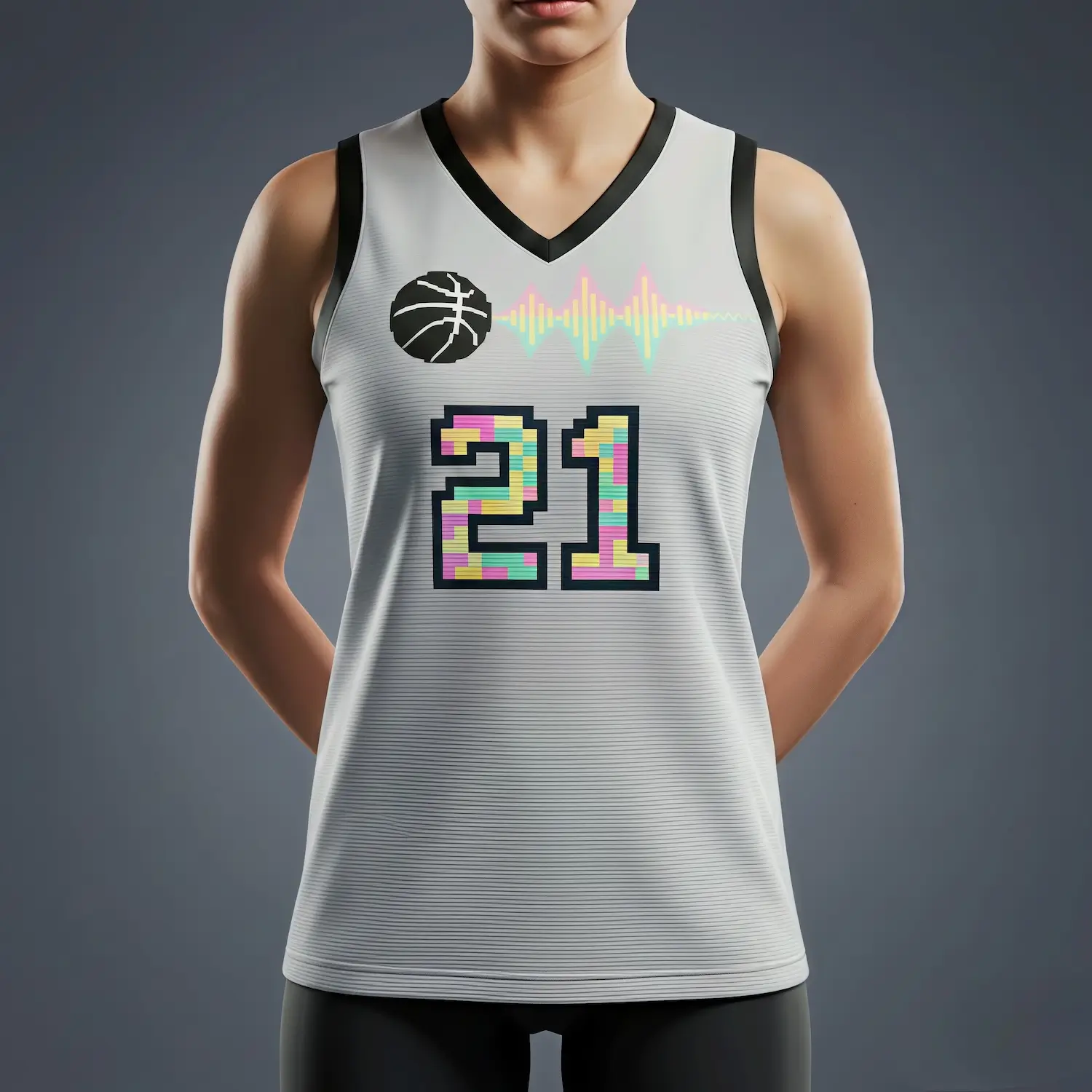 Women's pro V-neck basketball jersey with 160g butterfly mesh for maximum airflow