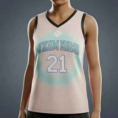 Women's premium V-neck basketball jersey with jacquard woven fabric for luxury teams