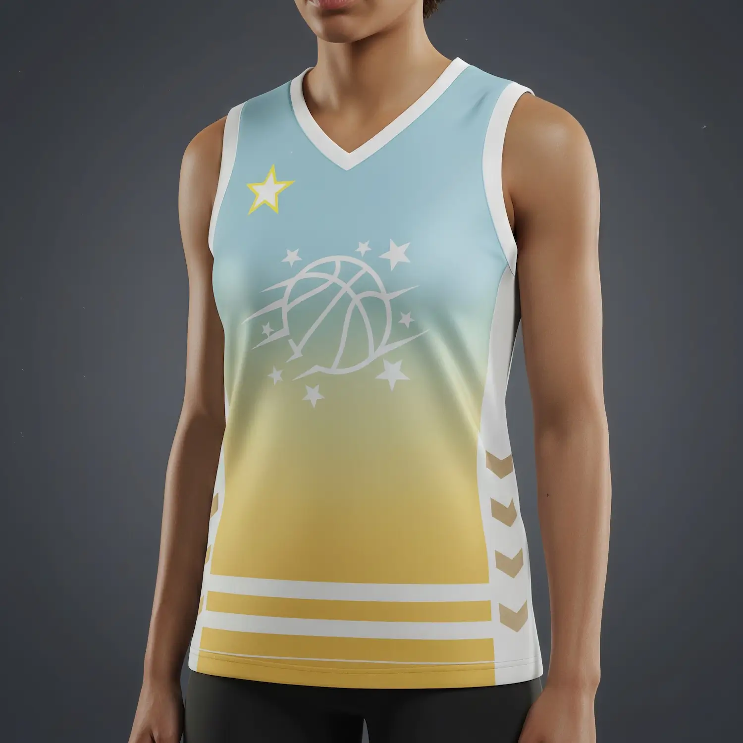 Women's V-neck basketball jersey with side panels for enhanced team styling