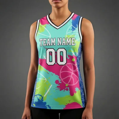 Women's pro V-neck basketball jersey with side panels and authentic NBA fabric for elite teams