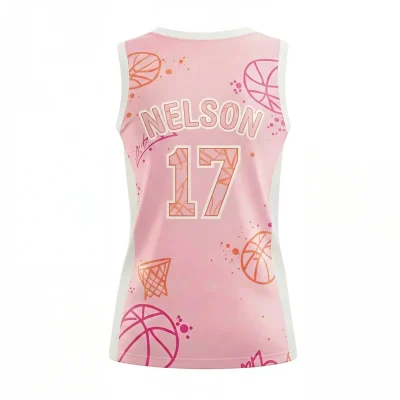 Women's premium V-neck basketball jersey with side panels and jacquard woven fabric