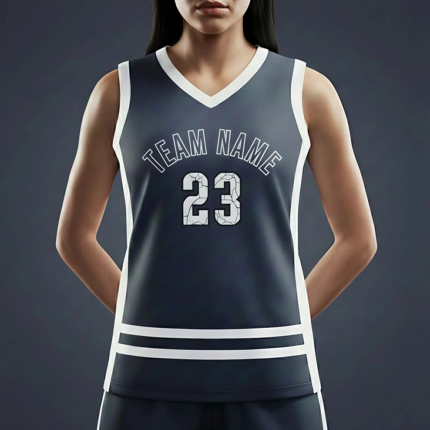 Women's V-neck basketball jersey with side panels and butterfly mesh for maximum airflow
