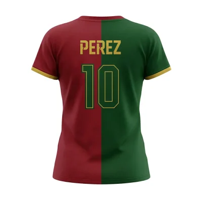 Female soccer player in a custom blue and black women's performance jersey with a contoured compression fit and round neck