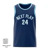 NextPlay Elite Flashed V custom basketball jersey with premium texture, in navy and gold team colors for competitive play.