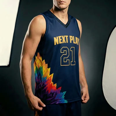 Premium V-neck basketball jersey with jacquard woven fabric for luxury teams