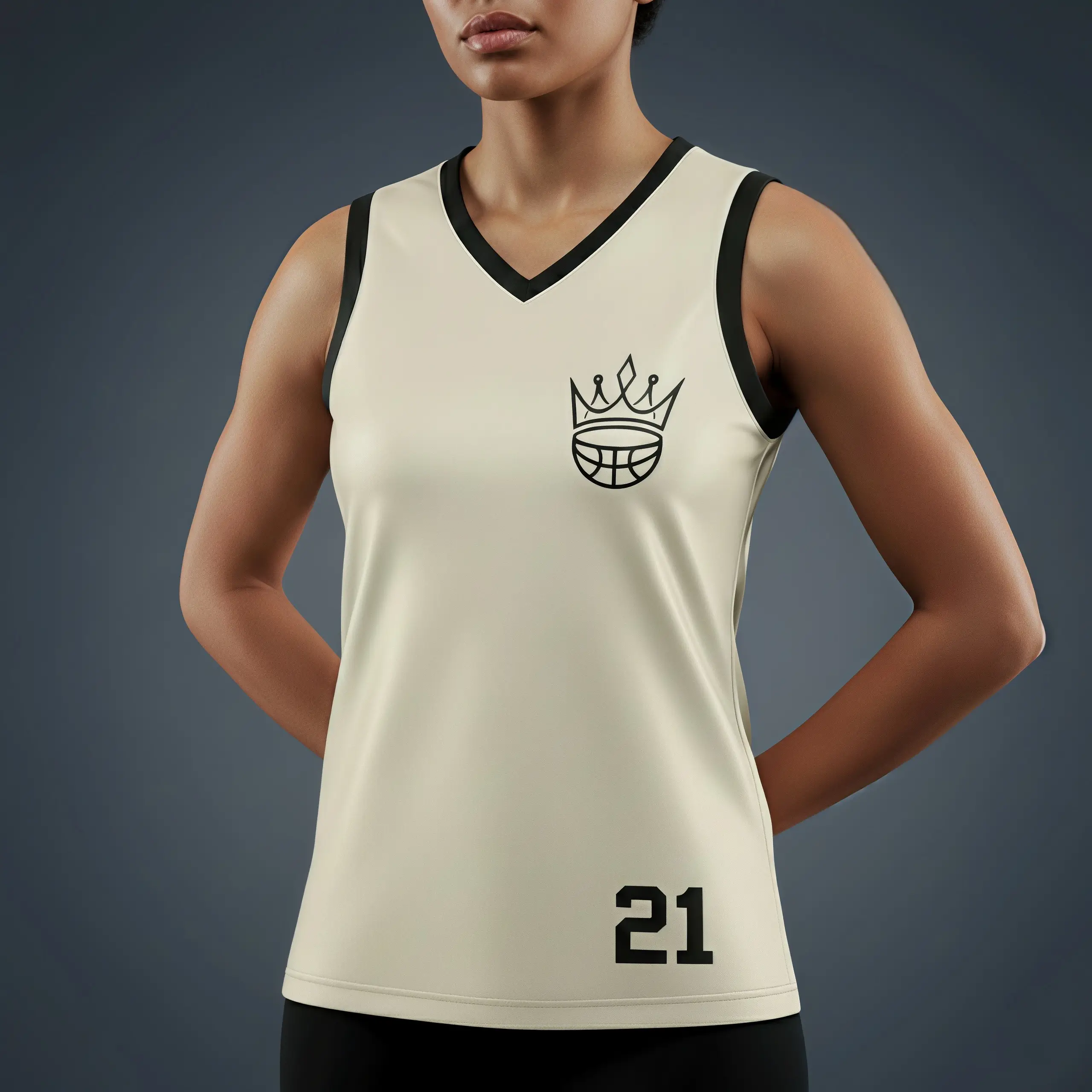 Women's V-neck basketball jersey with 50D mesh for female teams