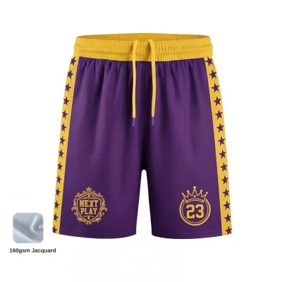 NextPlay Jacquard woven basketball shorts with premium texture and custom sublimated design
