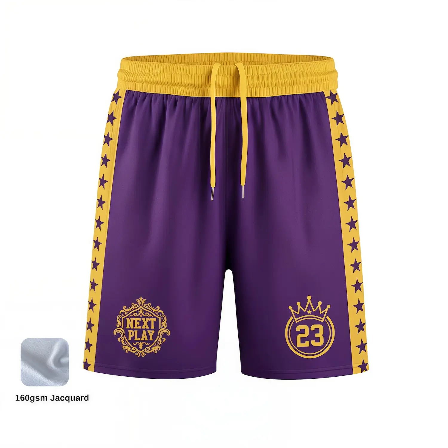 NextPlay Jacquard woven basketball shorts with premium texture and custom sublimated design