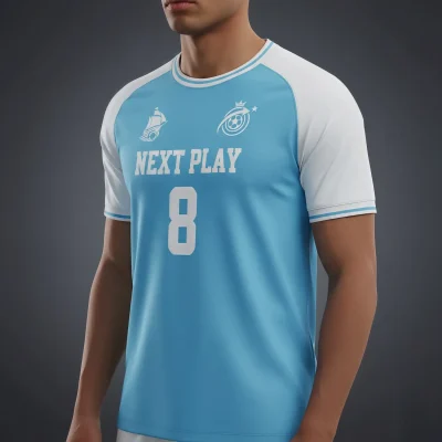 Hands demonstrating 4-way stretch of 180G spandex interlock soccer jersey fabric