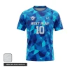 Front view of premium silk-feel interlock soccer jersey with luxurious drape and custom design