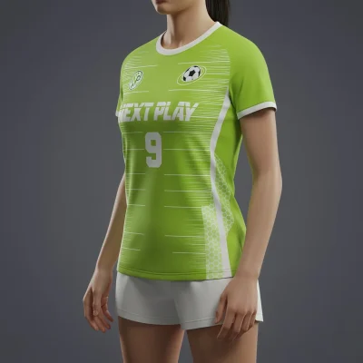 Female soccer player in a custom black and gold premium silk-feel jersey with a contoured fit and round neck