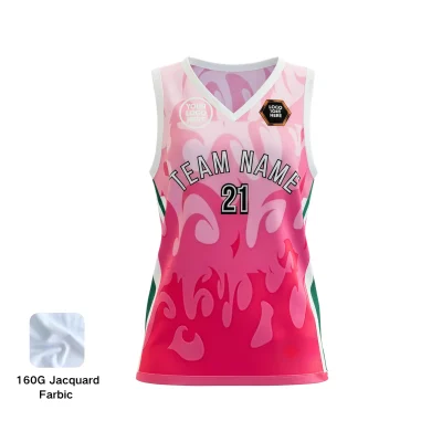 Women's premium V-neck basketball jersey with side panels and jacquard woven fabric