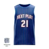 NextPlay Elite custom basketball jersey for adults and youth, made with blue and black sublimated Birdseye Mesh.