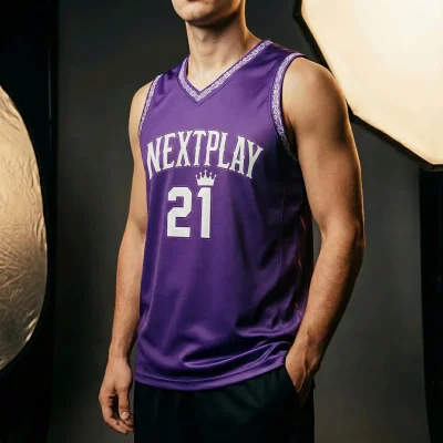 V-neck basketball jersey with pro interlock fabric for ultimate comfort