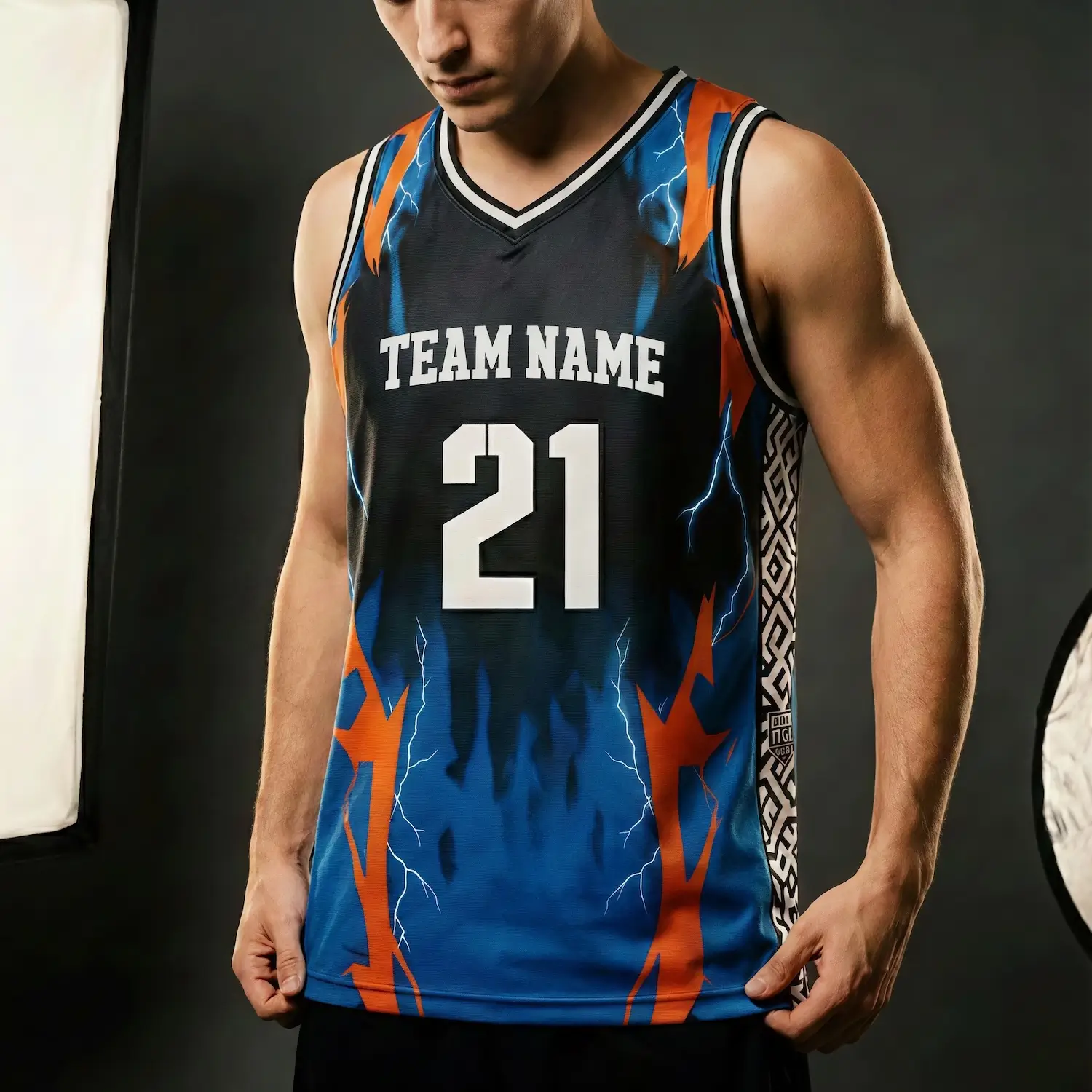 Pro V-neck basketball jersey with side panels and authentic NBA fabric for elite teams