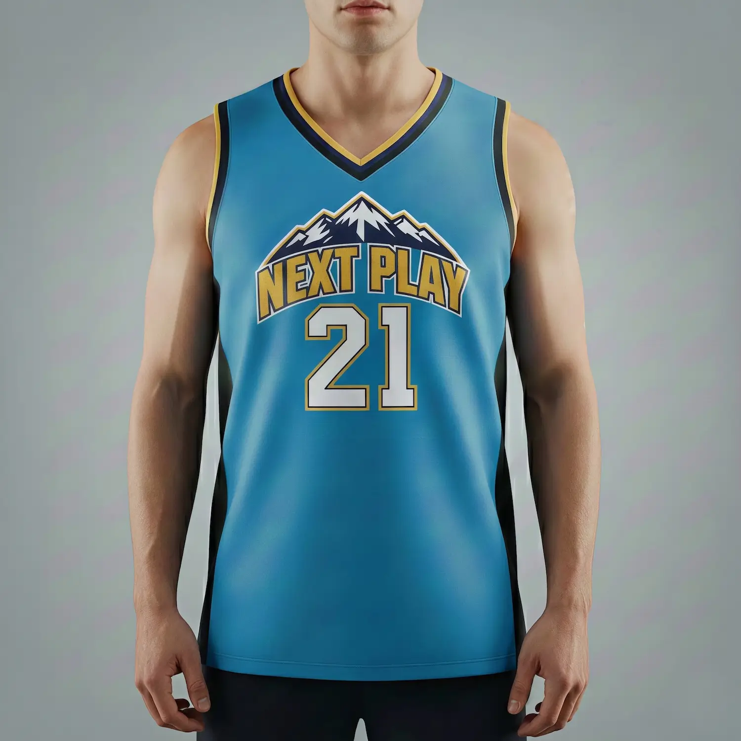 V-neck basketball jersey with side panels and butterfly mesh for maximum airflow