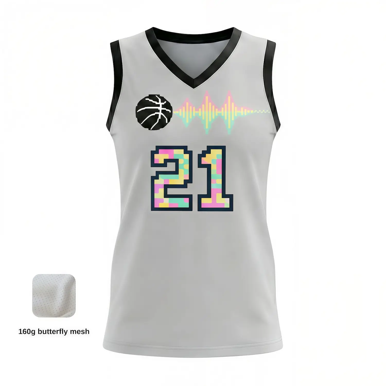 Women's pro V-neck basketball jersey with 160g butterfly mesh for maximum airflow