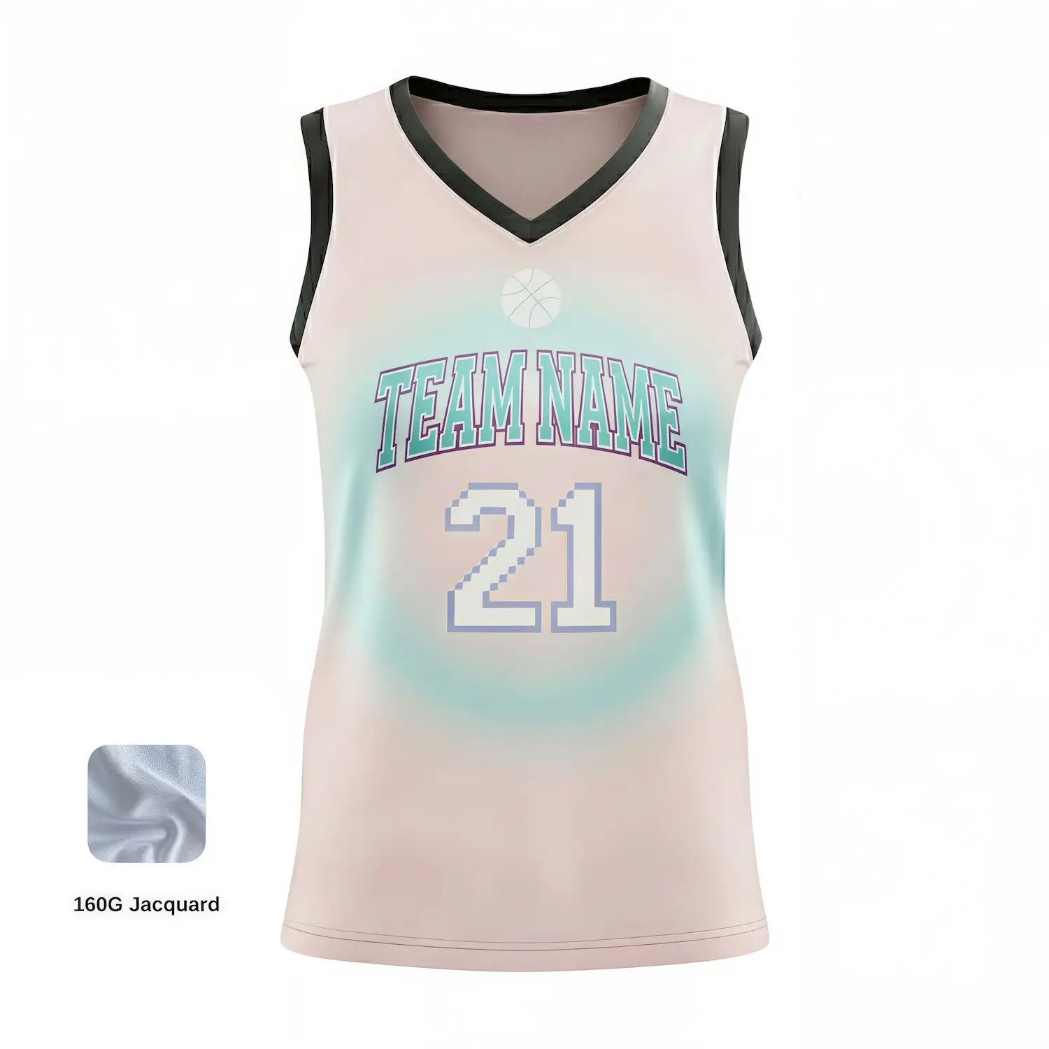 Women's premium V-neck basketball jersey with jacquard woven fabric for luxury teams
