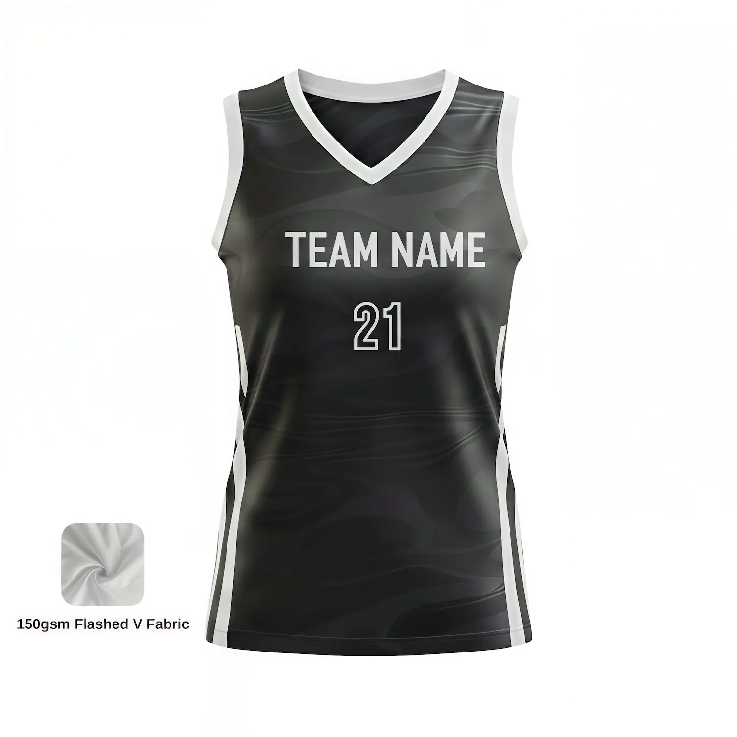 Women's elite V-neck basketball jersey with side panels and flashed V fabric texture
