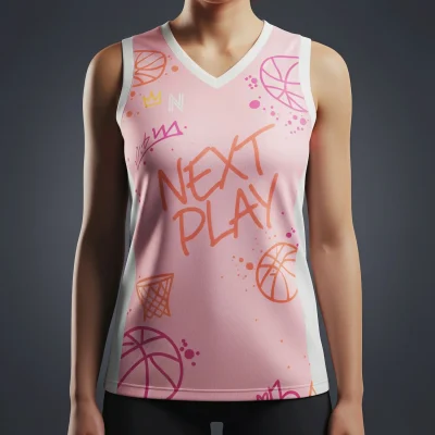 Women's premium V-neck basketball jersey with side panels and jacquard woven fabric