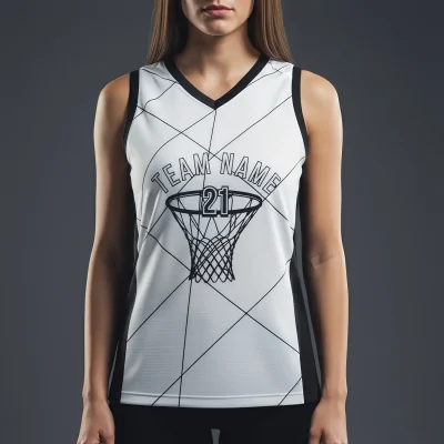 Women's V-neck basketball jersey with side panels and short hole mesh for balanced performance
