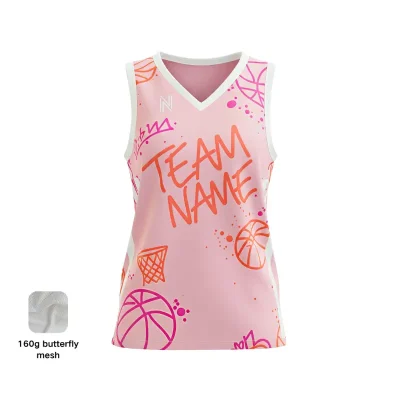 Women's pro V-neck basketball jersey with side panels and butterfly mesh for maximum airflow