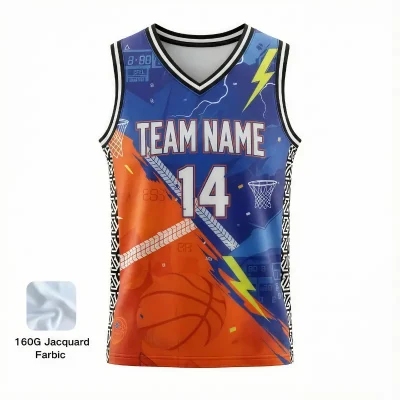 Premium V-neck basketball jersey with side panels and jacquard woven fabric