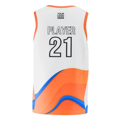 NextPlay Airflow custom basketball jersey with Butterfly Mesh fabric for enhanced cooling, in orange and grey team colors.