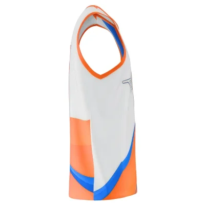 NextPlay Airflow custom basketball jersey with Butterfly Mesh fabric for enhanced cooling, in orange and grey team colors.