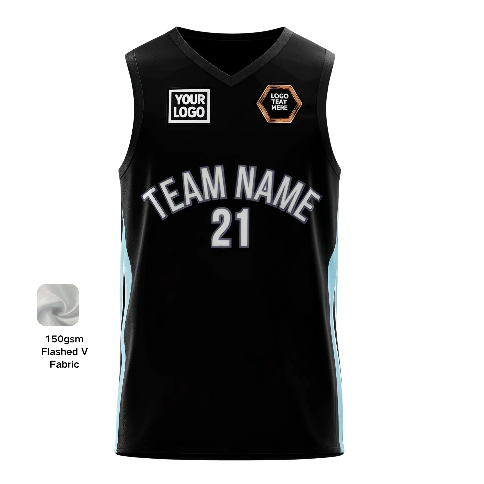 Β Elite V-neck basketball jersey with side panels and flashed V fabric texture