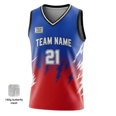 Pro V-neck basketball jersey with 160g butterfly mesh for maximum airflow