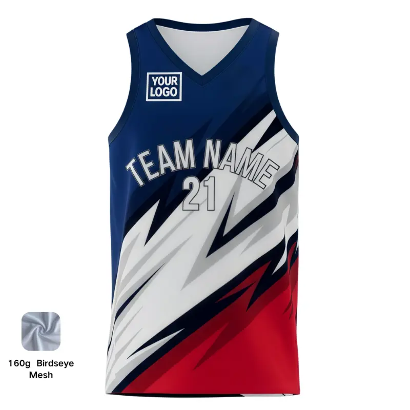 Elite V-neck basketball jersey with 160g performance mesh for competitive teams