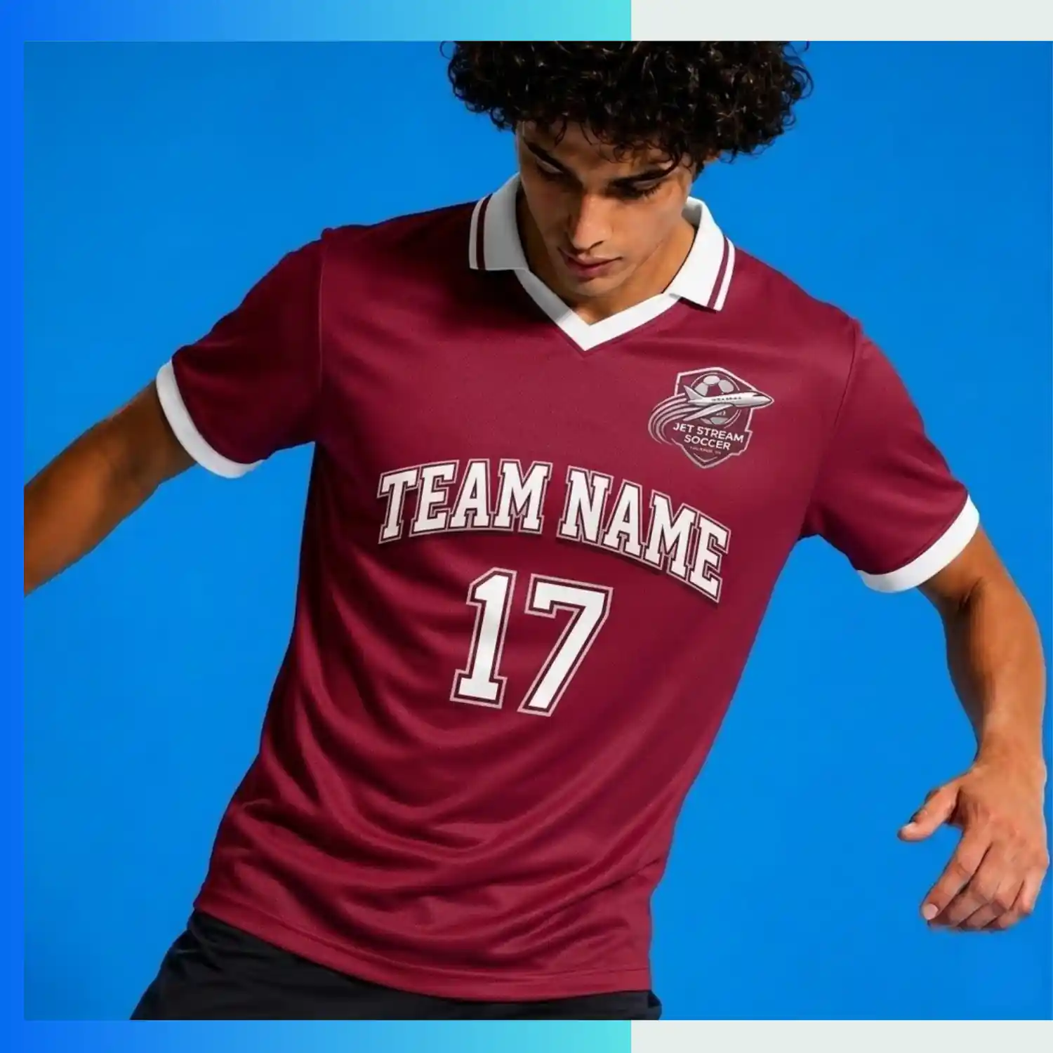 Premium Lapel V-Neck Soccer Jersey – 180G Silk-Feel Interlock Custom Sublimation Elite Teamwear - Image 3