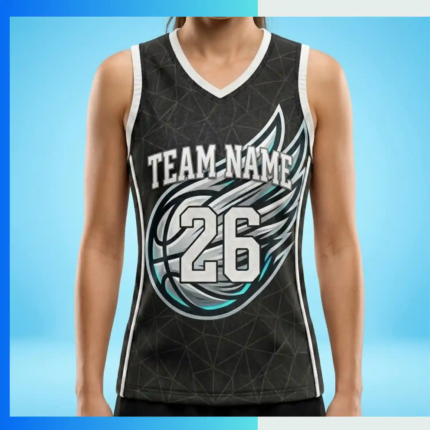Custom Women’s Basketball Jersey V-Neck with Side Panels with 150G Flashed V Fabric - Image 3