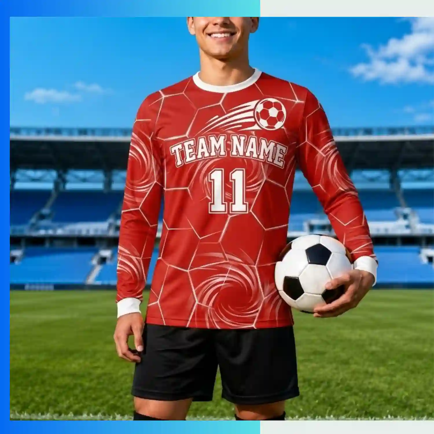 Long Sleeve V-Neck Birdseye Mesh Soccer Jersey with 160G Birdseye Mesh - Image 3