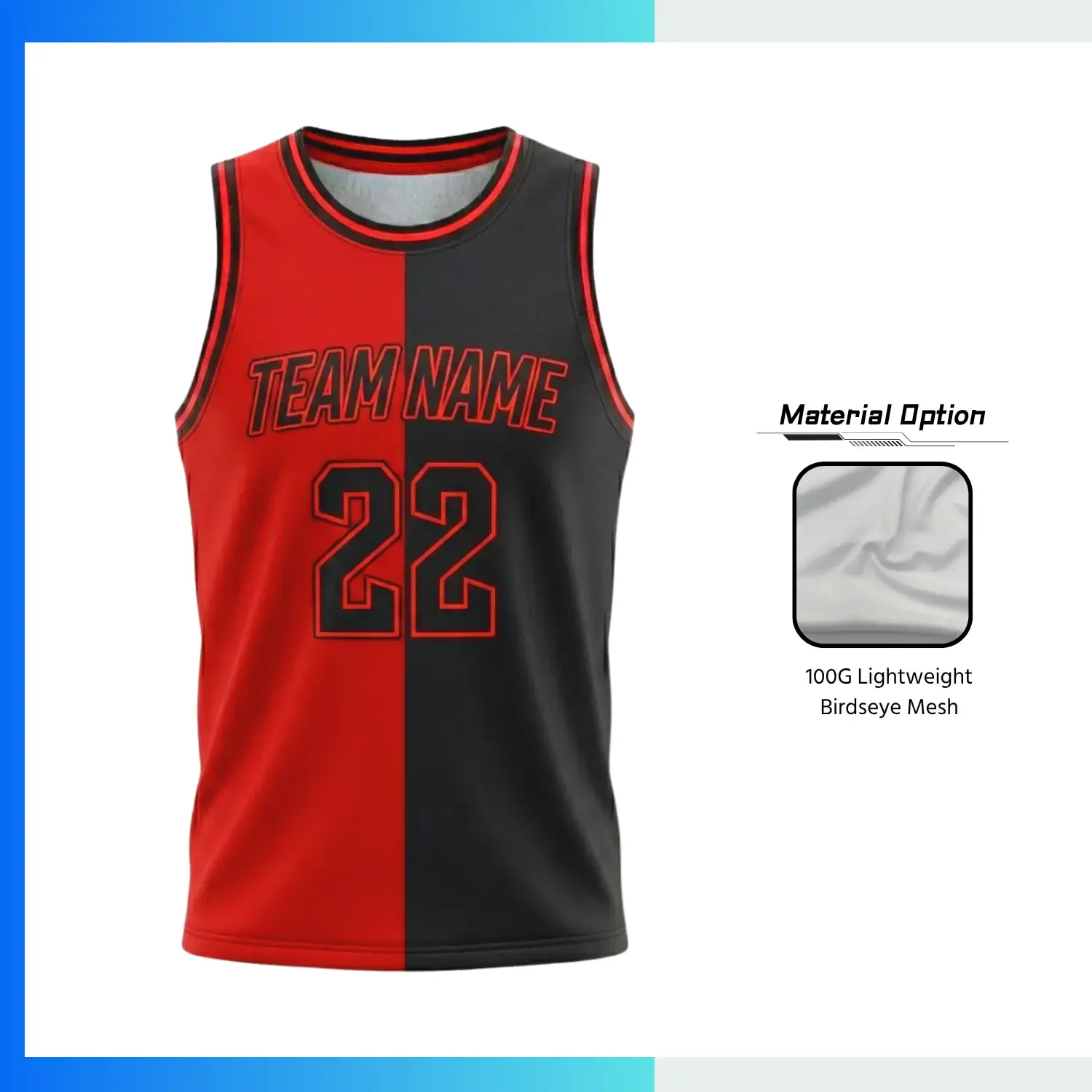 Custom Basketball Jersey – Lightweight Birdseye Mesh Sublimation Round Neck