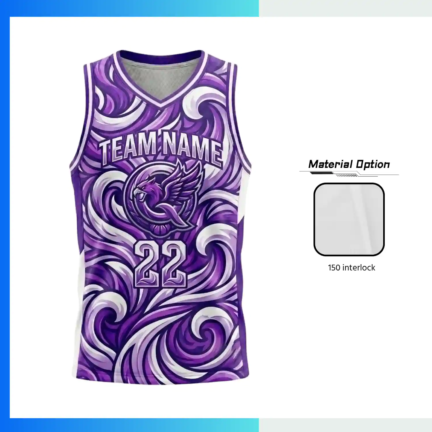 Custom Basketball Jersey V-Neck with 150G Pro Interlock