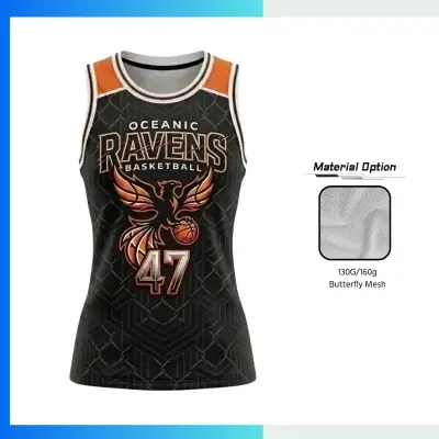 Women’s & Youth Basketball Jersey – Butterfly Mesh 130gsm Sublimation Round Neck