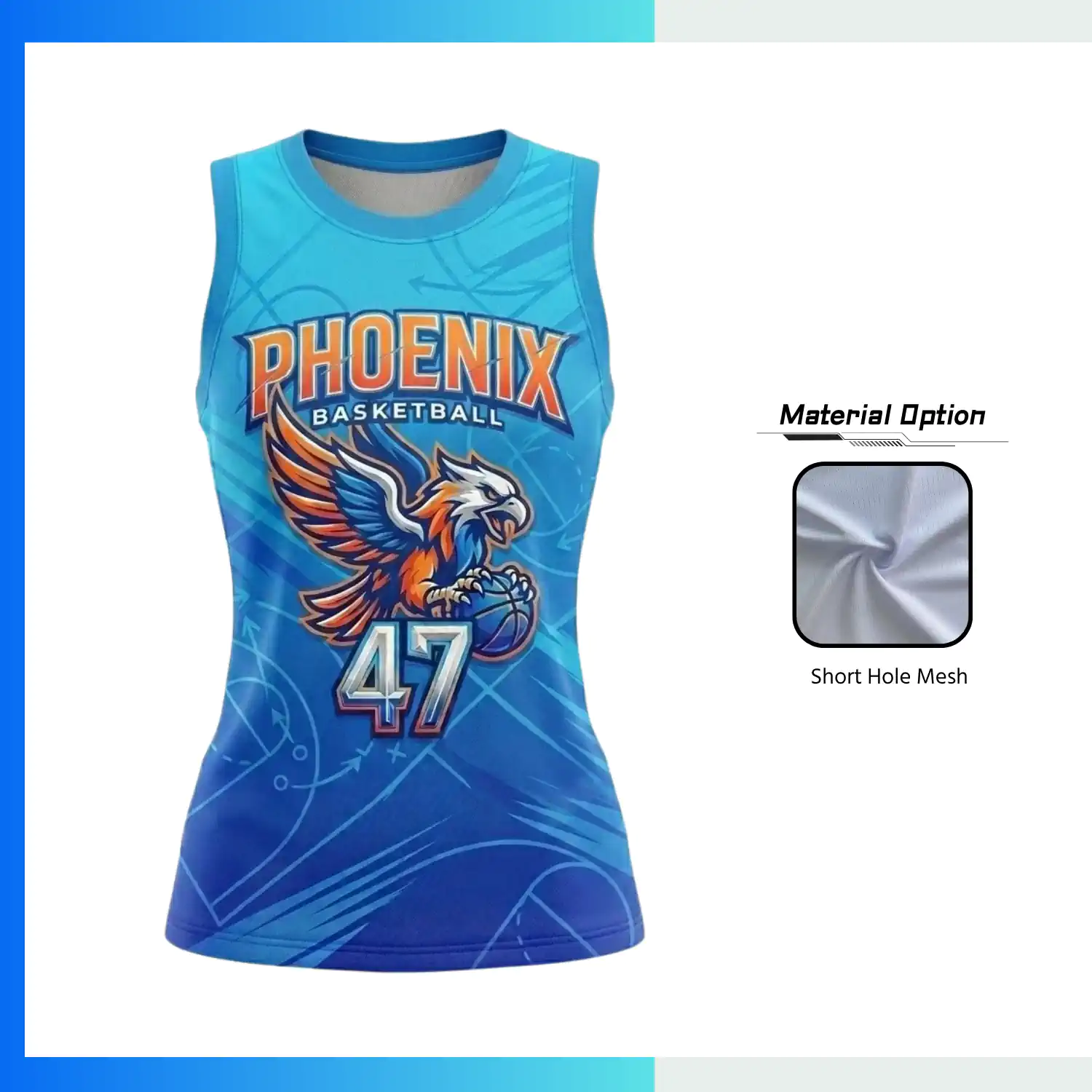 Women’s & Youth Basketball Jersey – Short Hole Mesh 150gsm Sublimation Round Neck
