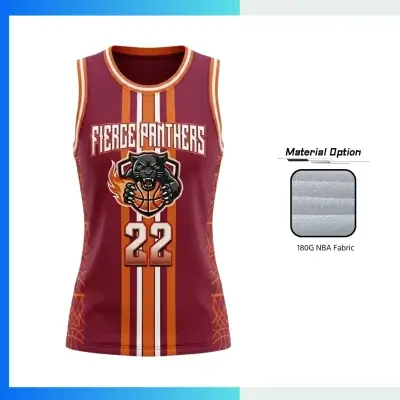 Women’s & Youth Basketball Jersey – 180gsm NBA Fabric Sublimation Round Neck