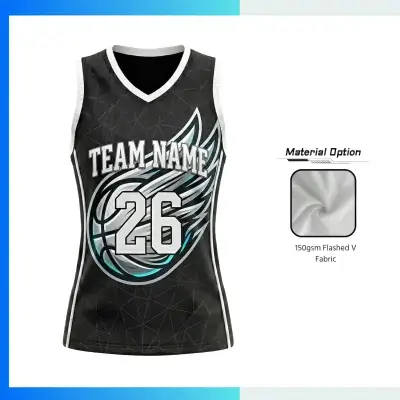 Custom Women’s Basketball Jersey V-Neck with Side Panels with  150G Flashed V Fabric