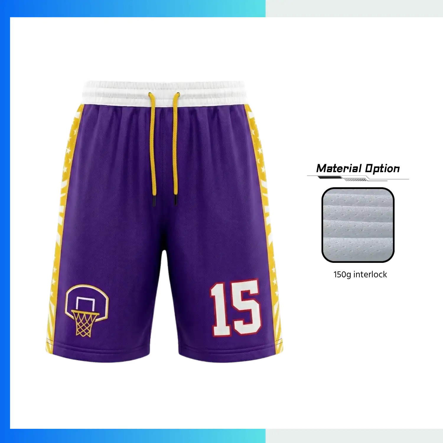 Custom Interlock Basketball Shorts with Sublimation Printing with 150G Interlock