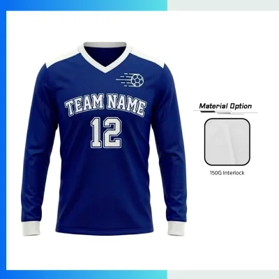 Custom Long Sleeve V-Neck Soccer Jersey with 150G Interlock Full Sublimation Team Uniform