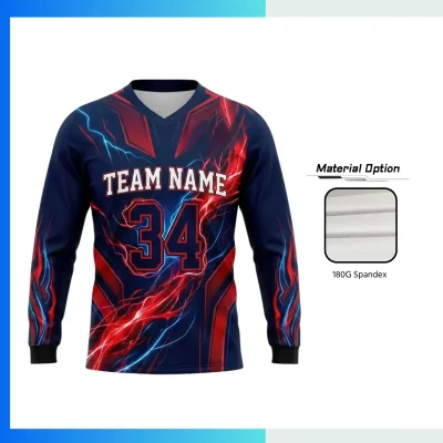 Custom Spandex Long Sleeve V-Neck Soccer Jersey with 180G 4-Way Stretch Full Sublimation Teamwear