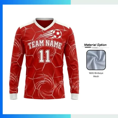 Long Sleeve V-Neck Birdseye Mesh Soccer Jersey with 160G Birdseye Mesh