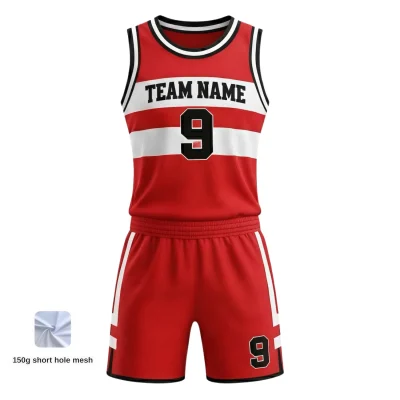 Women's-specific 150G Short Hole Mesh basketball uniform kit with open-hole construction for ultimate ventilation and a contoured fit.